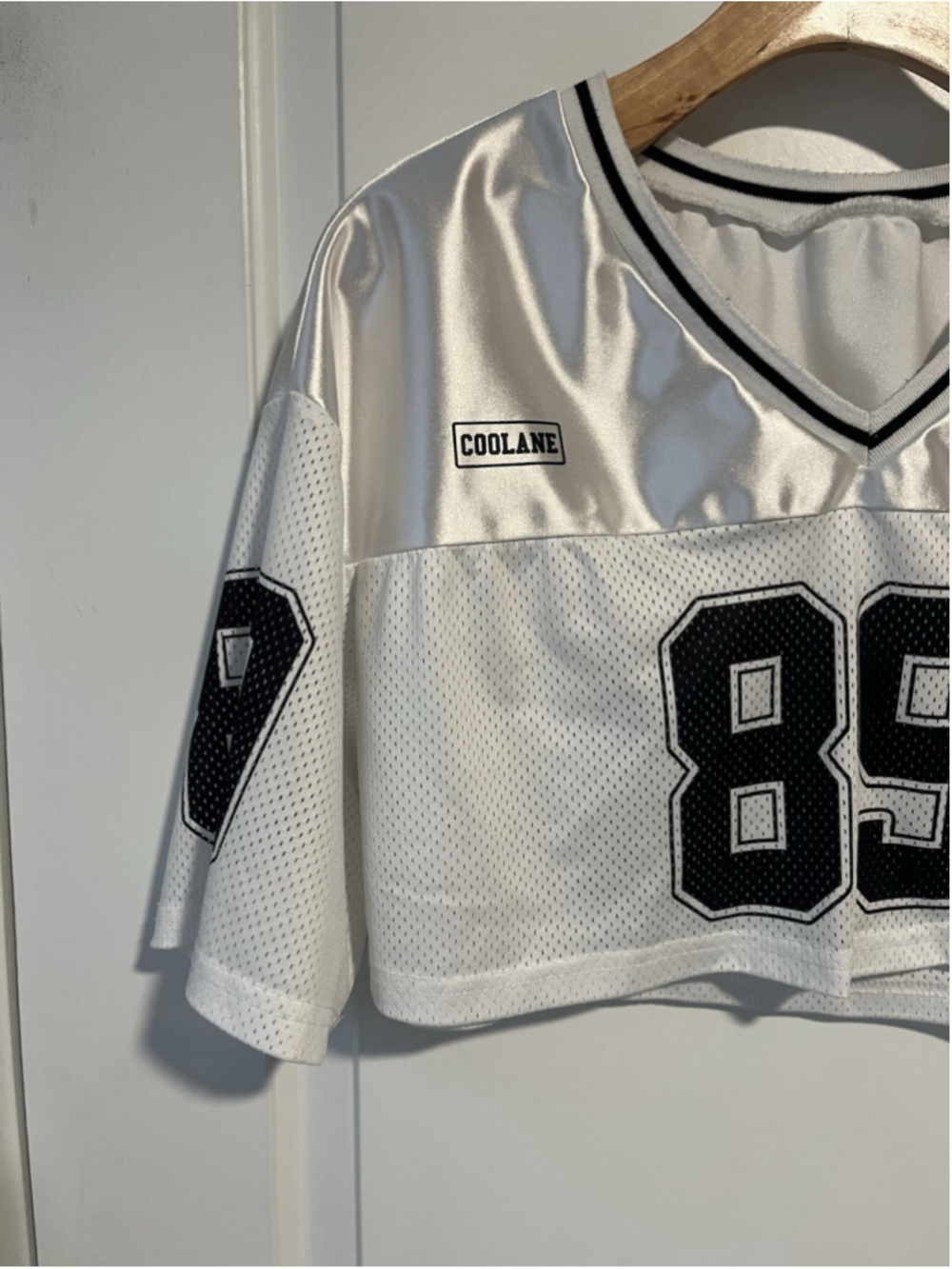 Shein Baggy Crop Fit Jersey Top 89 White Black Mesh Football Medium Womens - Picture 2 of 6
